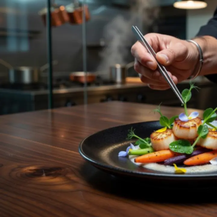 Cinematic fine dining plate styled with artistic Australian elements