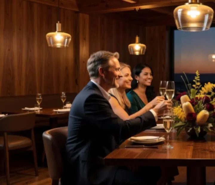 Intimate celebration with candles, wine, and guests in a luxury restaurant