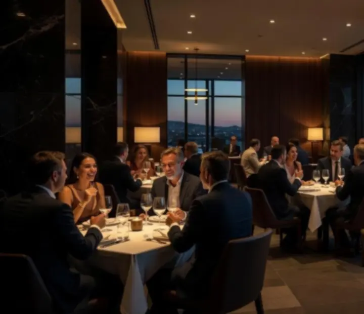 Luxurious Australian restaurant interior with guests dining beside boutique poker tables at TheAceAndEmber